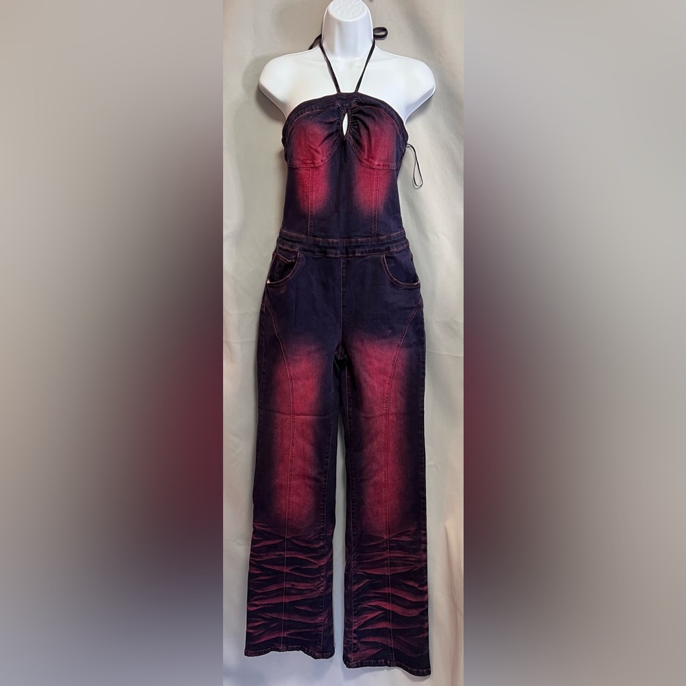 Fashion Nova Women’s More Drama Denim Jumpsuit - Dark Wash Sz‎ Medium RN 149052 - Picture 3 of 16